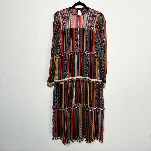 Zara Striped Pom Pom Festival Dress Size Small - Picture 2 of 9